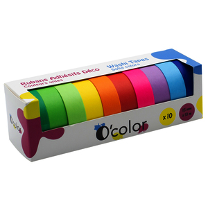 10 RUBANS ADHESIFS COLORIS UNIS ASSORTIS 15MMX10M