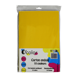 1 SACHET 20 FEUILLES CARTON ONDULE 25X35CM 10 COLORIS ASSORTIS
